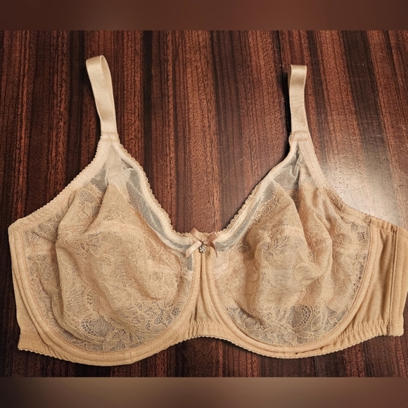 Wacoal Retro Chic Full Figure Unlined Underwire Bra Womens 40D Tan Lace Mesh - Picture 1 of 10